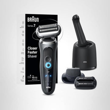 Braun Afeitadora eléctrica para hombre, serie 7 7185cc, impermeable, afeitado húmedo y seco, kit de afeitado con centro SmartCare y recortadora de barba, 3 modos de afeitado, tiempo de funcionamiento