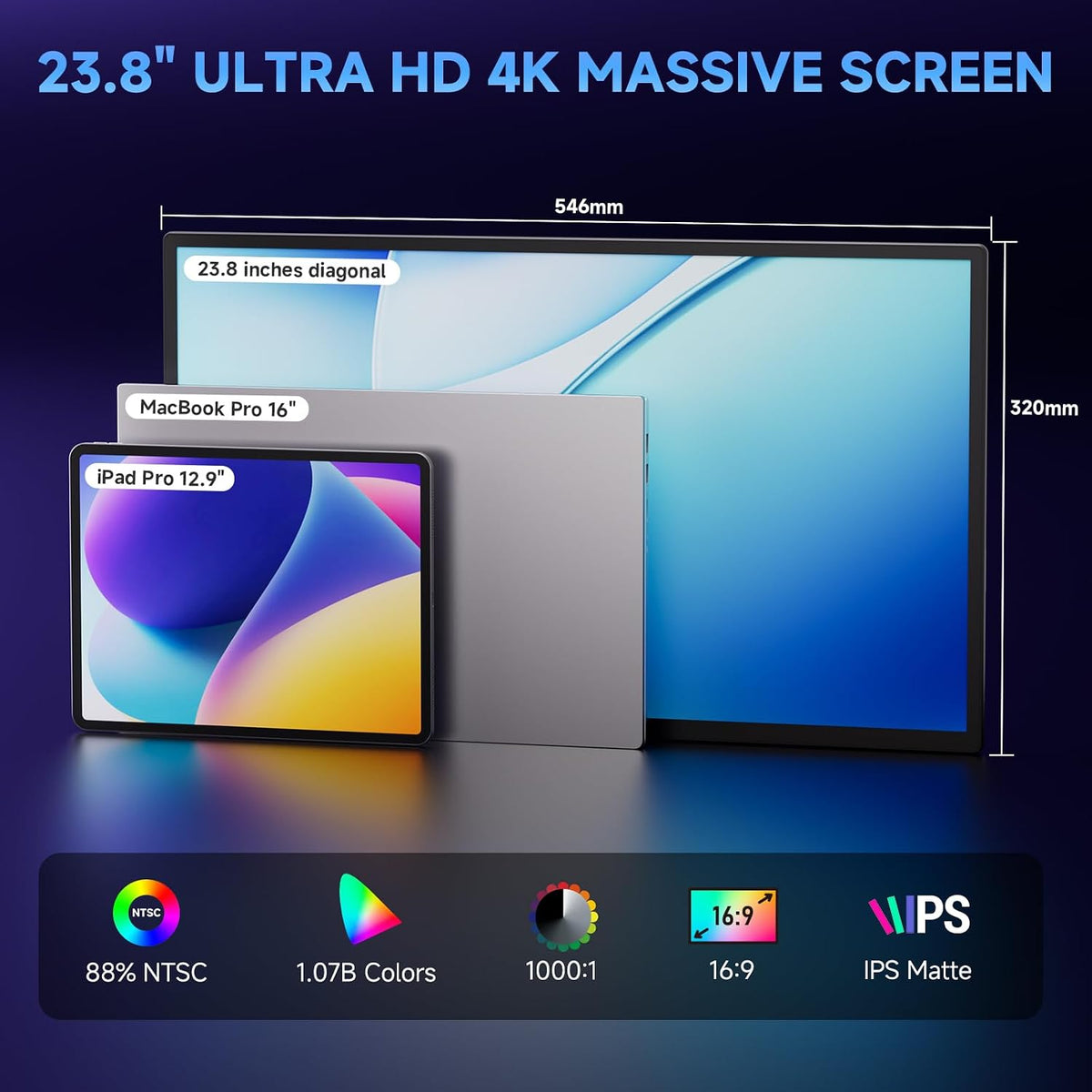 Monitor portátil 4K de 23.8", UHD 3840x2160 IPS 400 nits 100% sRGB