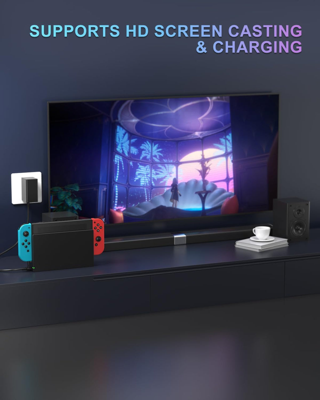 Estación de acoplamiento para interruptor/interruptor OLED, juego de base de TV 3 en 1 de repuesto con módulo IC original, cargador de CA y cable HDMI de alta velocidad para salida HD 1080P y carga de