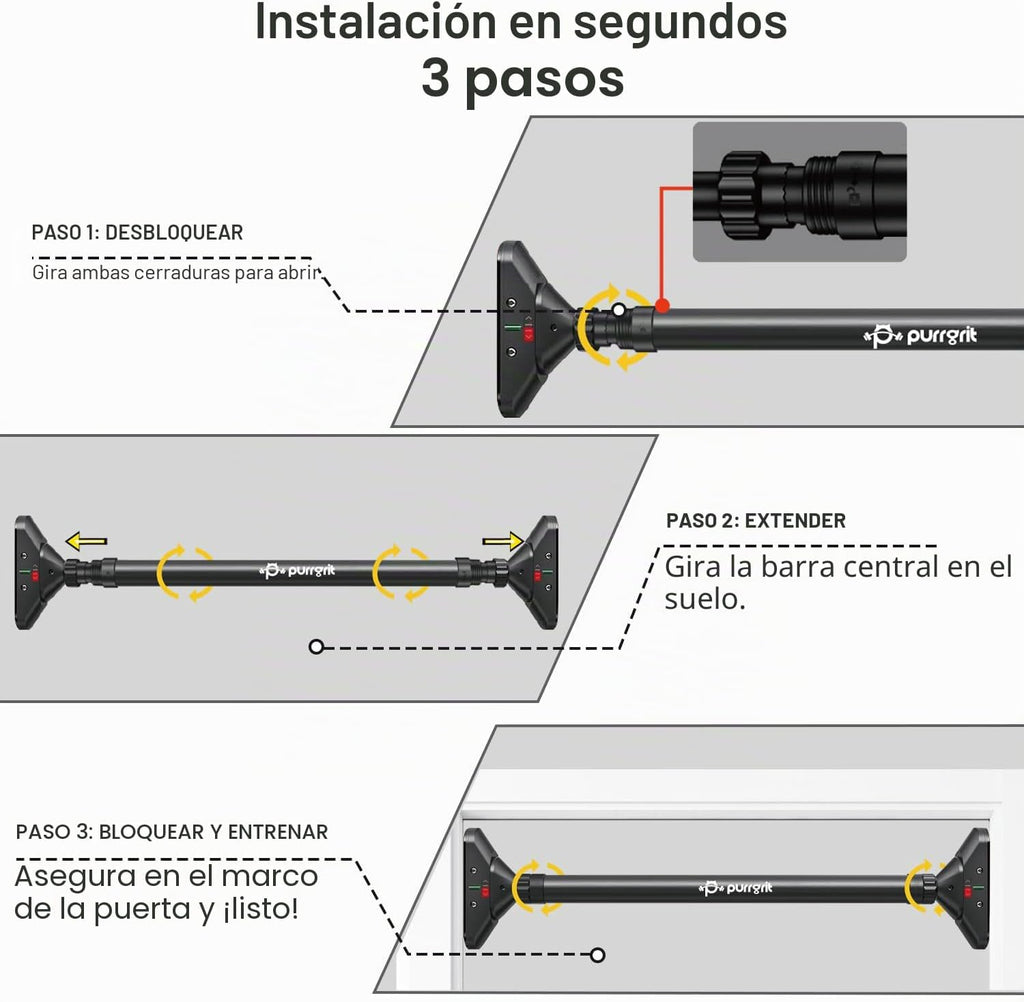 Barra de Tijera para Puerta Ajustable sin Tornillos de 440 lbs