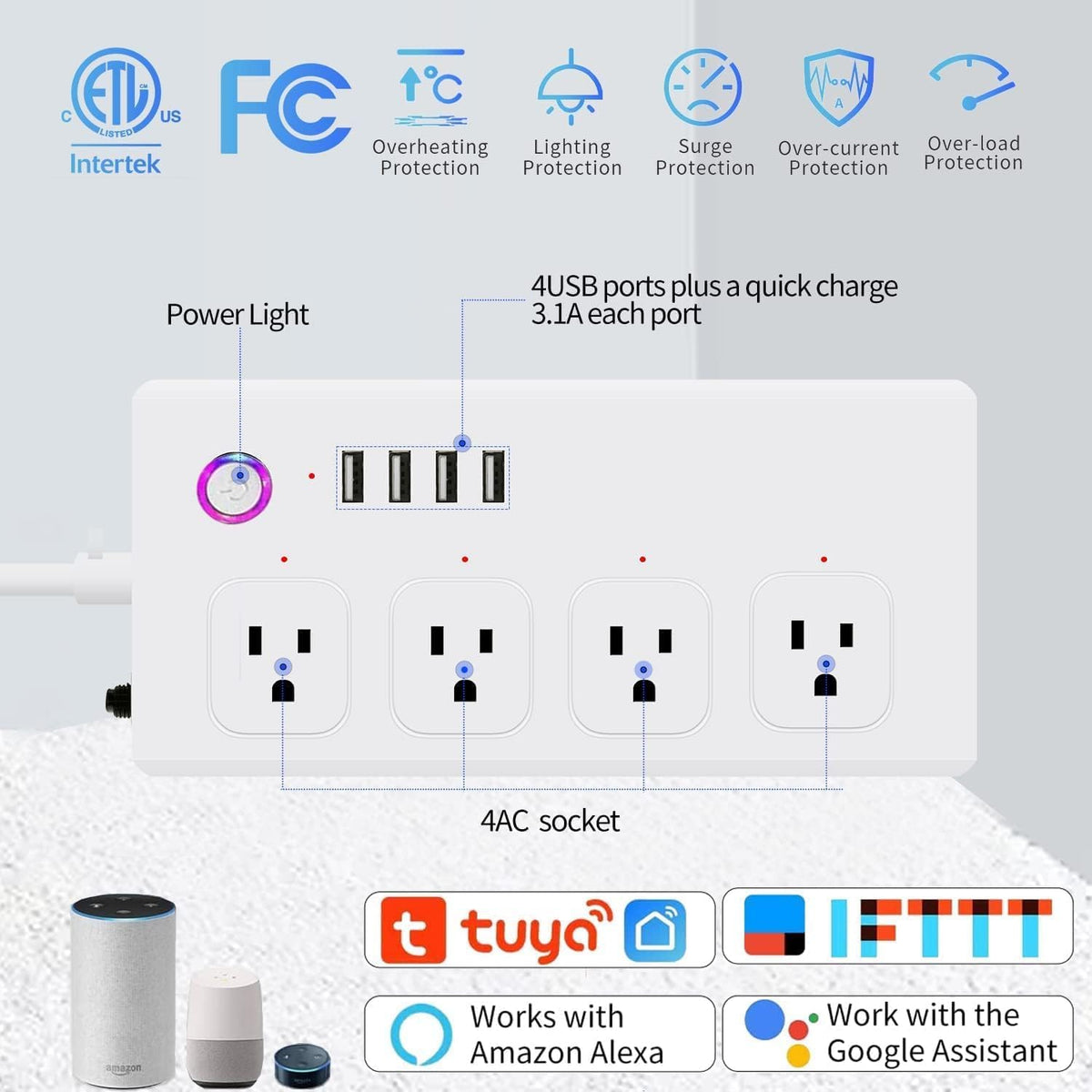 XENON ZigBee - Regletas de corriente, voz/aplicación/temporizador, 4 tomas de corriente controladas individualmente, compatibles con Alexa Google Home, Need ZigBee Gateway Hub