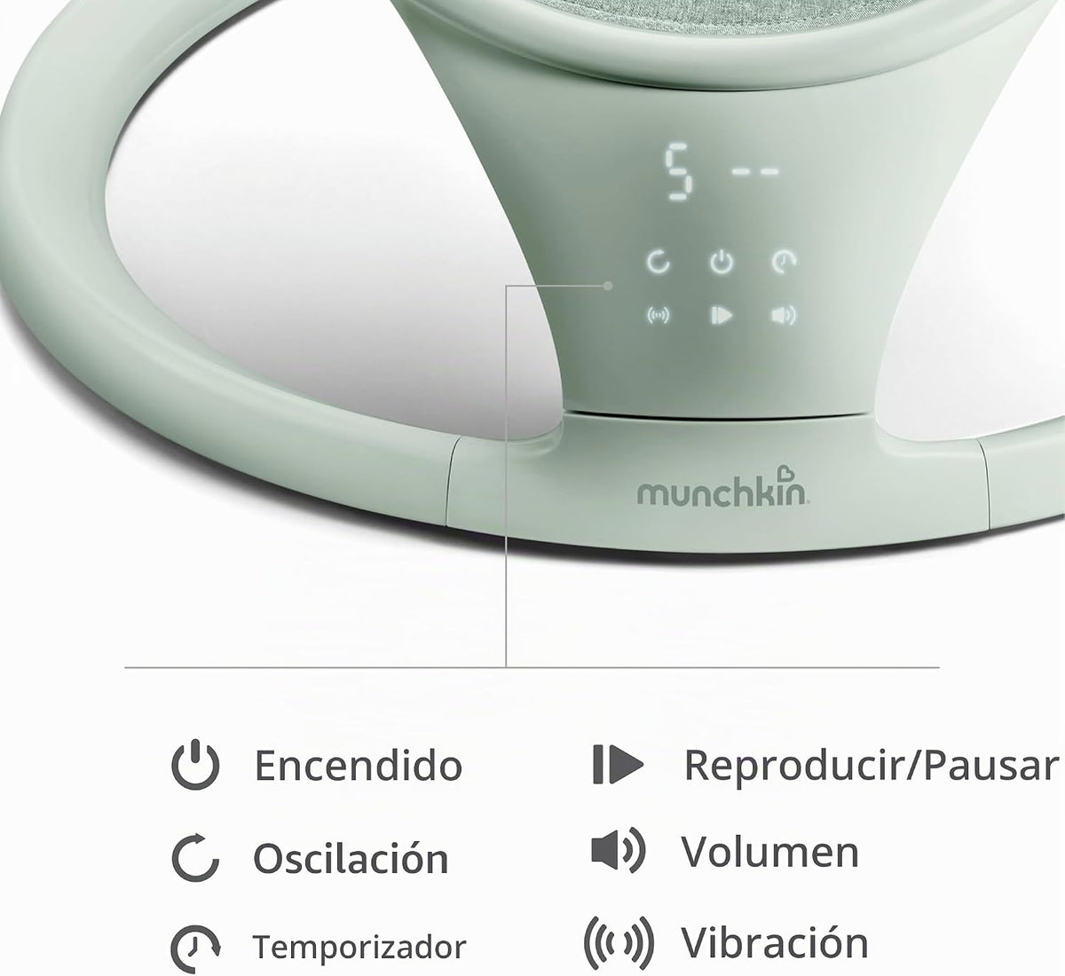 Munchkin Columpio eléctrico para bebé con vibración, columpio portátil para recién nacido y bebé, asiento inteligente habilitado para Bluetooth con música, movimiento y sonidos, salvia