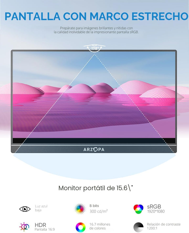 ARZOPA Monitor portátil de 15.6 pulgadas FHD 1080P \u2013 Monitor p...