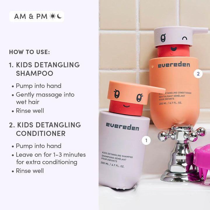 Evereden Mini juego de cuidado del cabello para niños: champú desen...