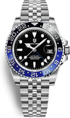 Reloj Pagani Design GMT para hombre, reloj automático de 1.575 pulgadas (40 mm), fecha, 100M resistente al agua, acero inoxidable, cristal de zafiro, reloj mecánico de pulsera PD-1662
