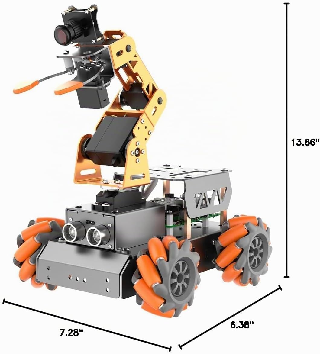 MasterPi 5DOF Brazo robótico para RaspberryPi 5 AI Vision Tracking Target Sorting Line Follow Open Source Programming Smart Robot Car Kit para Adolescentes Adultos STEM Robot Edificio Educativo, RPi no incluido
