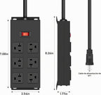 Regleta de Corriente de Servicio Pesado de 20 Amperios, Garaje 6 Tomacorrientes Metálicos Calibre 12 Protector contra Sobretensiones 3000J, Adaptador 5-15P de Alto Amperaje Taller 6-20R Ranura