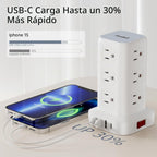 Extension Cord con Multiple Outlets, SMALLRT Flat Plug Power Strip Tower, Outlet Extender con USB 12 AC Outlets, 10FT Ultra Thin Extension Cord para Home Office, Overload Protection