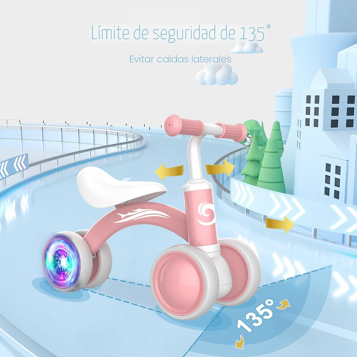 Bicicleta de equilibrio con luces coloridas para bebés de 1 año, re...