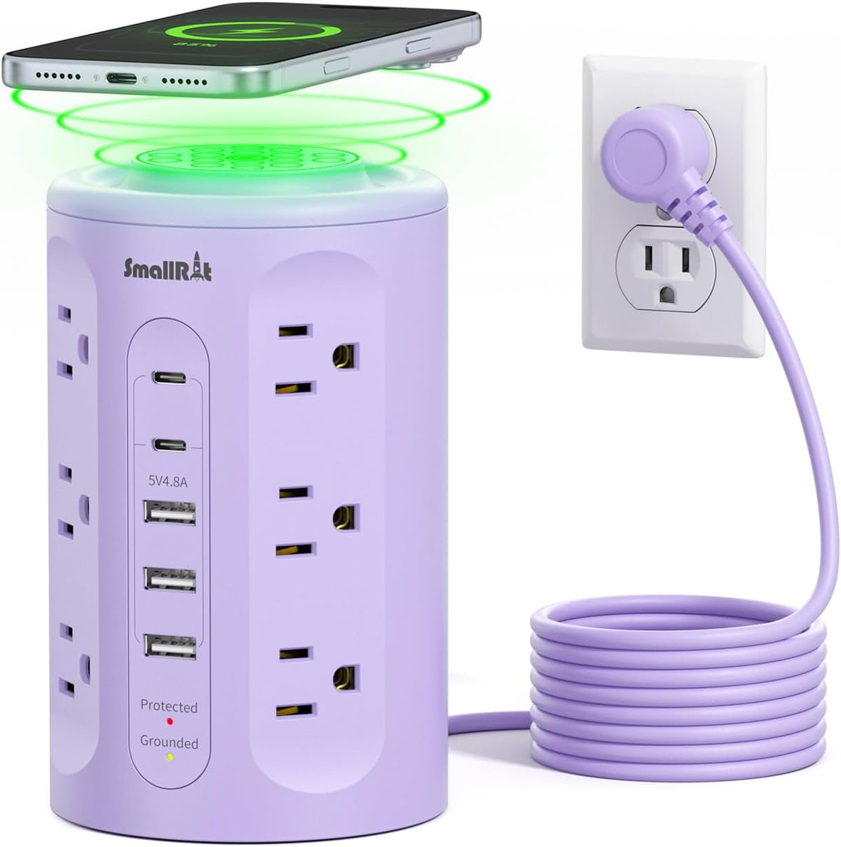 Regleta de alimentación con puertos USB, cable de extensión con múltiples salidas (12AC+3A+2C), estación de carga de torre de escritorio de 6.5 pies para el hogar, oficina, artículos esenciales para