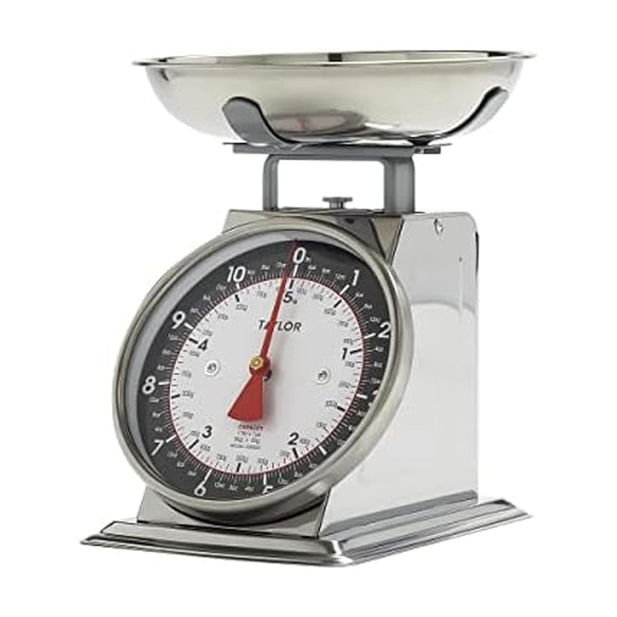 Taylor Báscula mecánica de cocina con cuenco, pesa hasta 11 libras, mide en gramos y onzas, báscula de cocina analógica para hornear, color negro y plateado