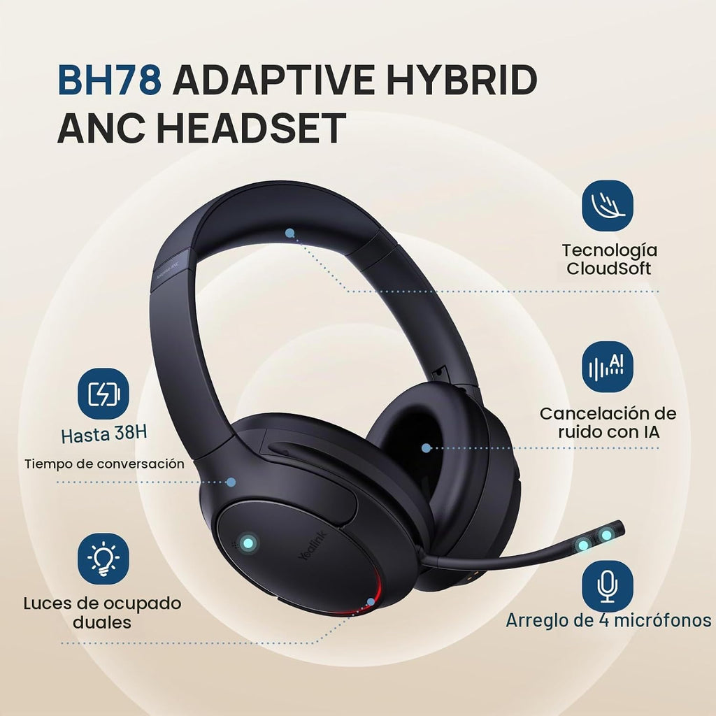 Yealink Auriculares Bluetooth BH78 con cancelación de ruido con micrófono
