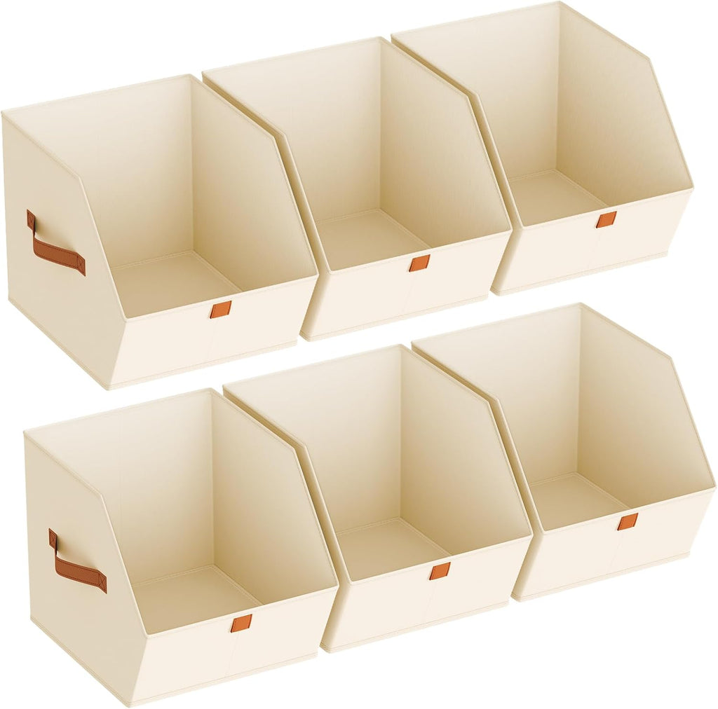 Cubos de almacenamiento de tela para armario, paquete de 6 cubos cuadrados de almacenamiento con doble asa para ropa, toallas, juguetes, cubos organizadores de almacenamiento para dormitorio, guardería, estantes, armario, espacios pequeños, beige