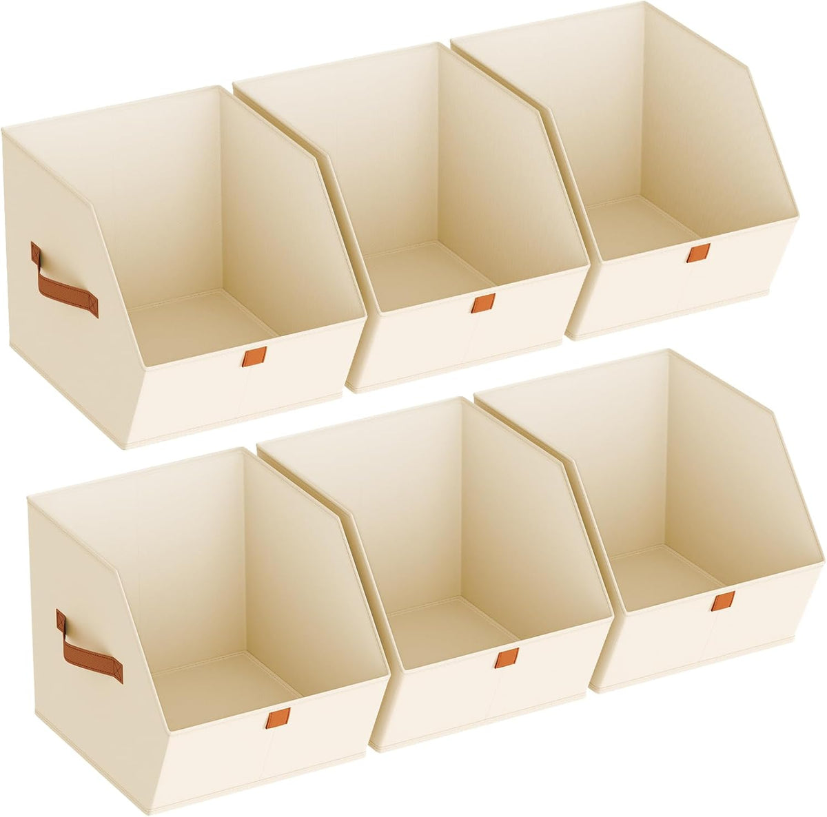 Cubos de almacenamiento de tela para armario, paquete de 6 cubos cuadrados de almacenamiento con doble asa para ropa, toallas, juguetes, cubos organizadores de almacenamiento para dormitorio, guardería, estantes, armario, espacios pequeños, beige