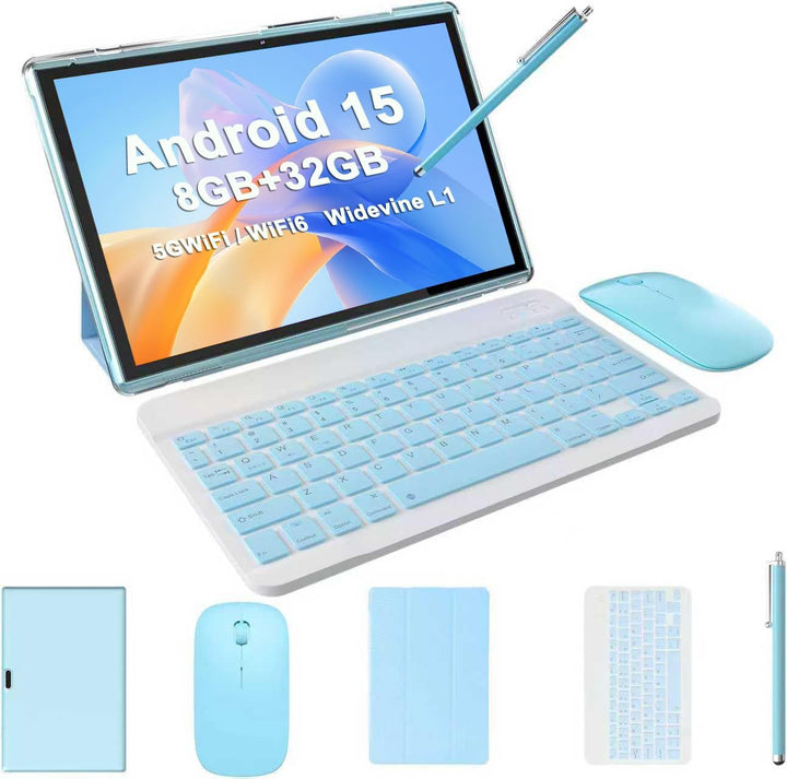 Tablet 2 en 1 con estuche de teclado, ratón y stylus, tablet de 10...