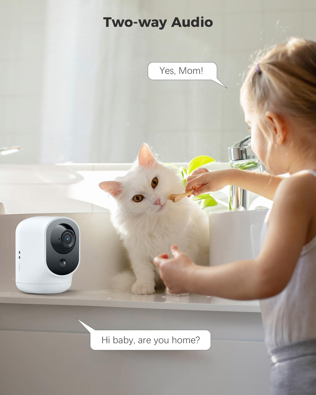 COCOCAM Cámara de Seguridad 2K para Interiores Pan/Tilt con Batería de 5200mAh, Cámara WiFi, Inalámbrica para Monitor de Bebé/Mascota/Seguridad en el Hogar, Reconocimiento IA, Detección Humana PIR
