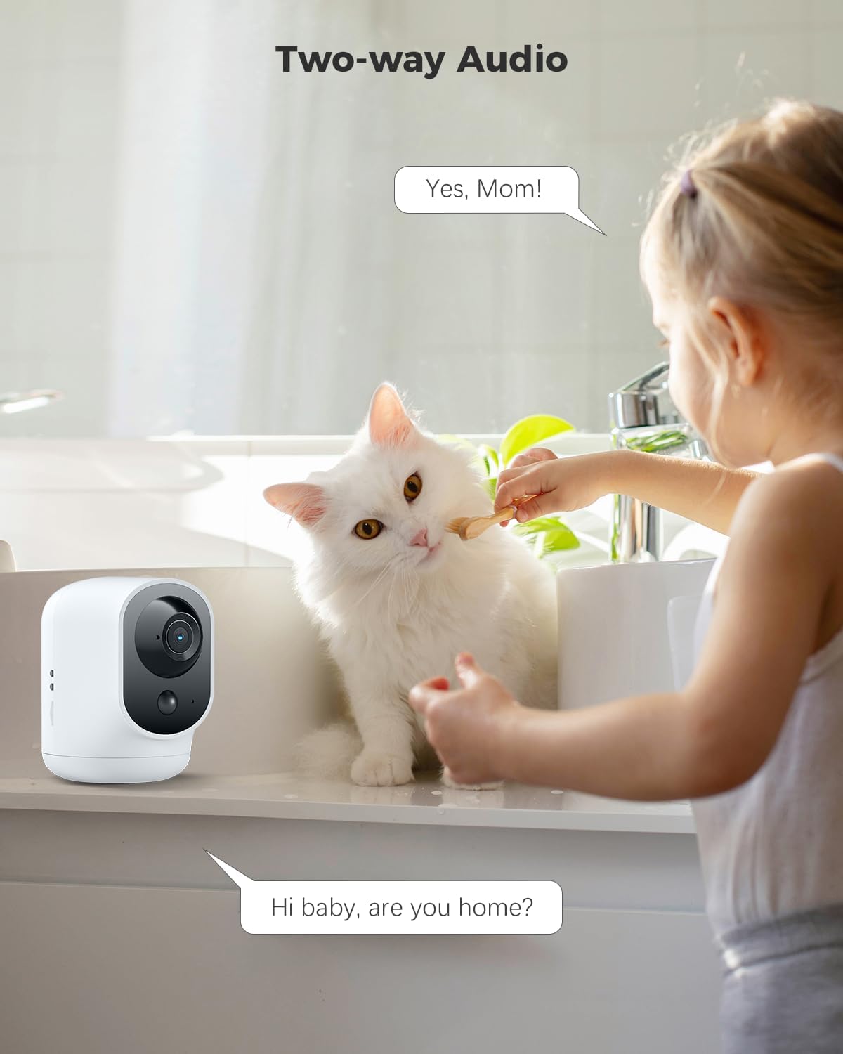 COCOCAM Cámara de Seguridad 2K para Interiores Pan/Tilt con Batería de 5200mAh, Cámara WiFi, Inalámbrica para Monitor de Bebé/Mascota/Seguridad en el Hogar, Reconocimiento IA, Detección Humana PIR