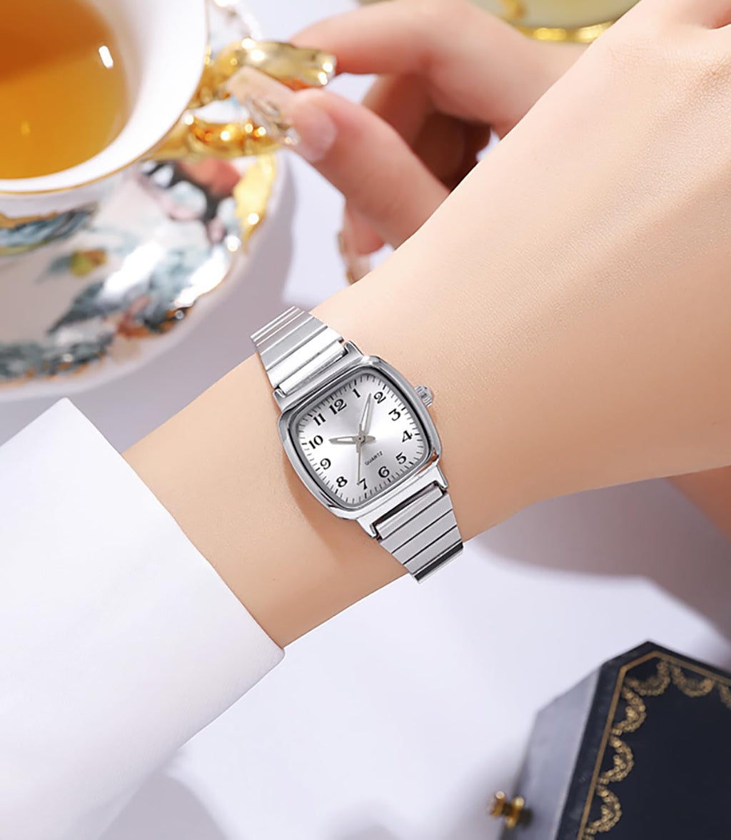 BESTKANG Relojes de cuarzo para mujer, relojes de pulsera ultrafinos con esfera pequeña, correa de acero inoxidable, fácil de leer, reloj cuadrado para mujer