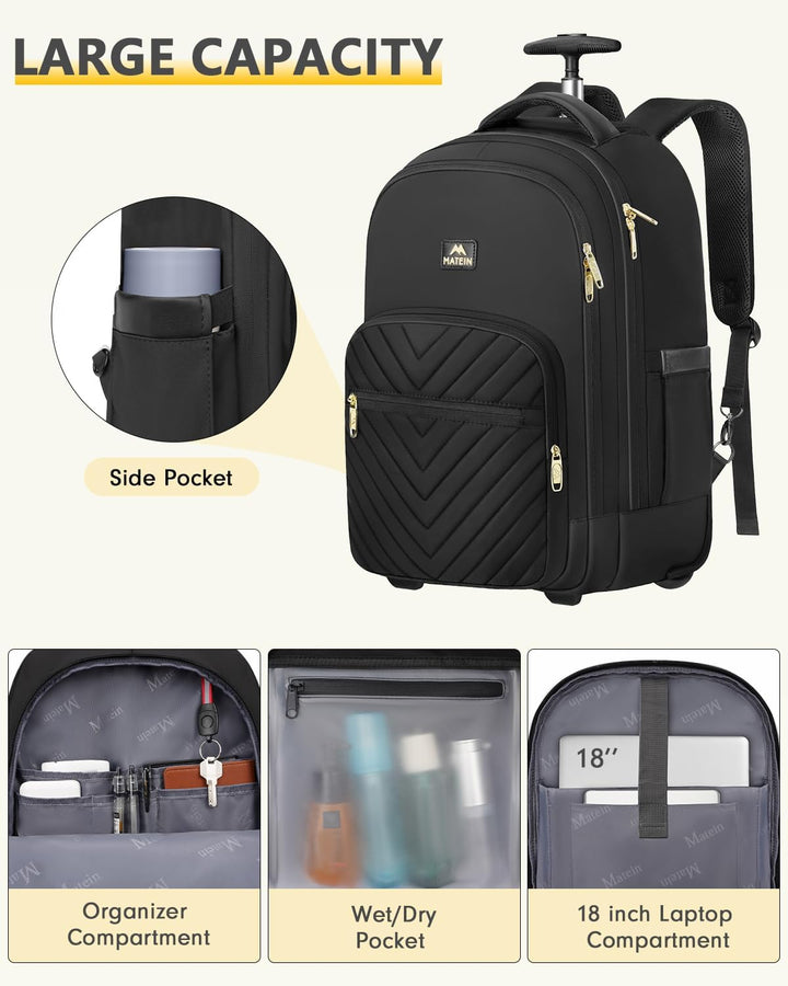 MATEIN Mochila con Ruedas, Mochila Grande de 18 Pulgadas Resistente...
