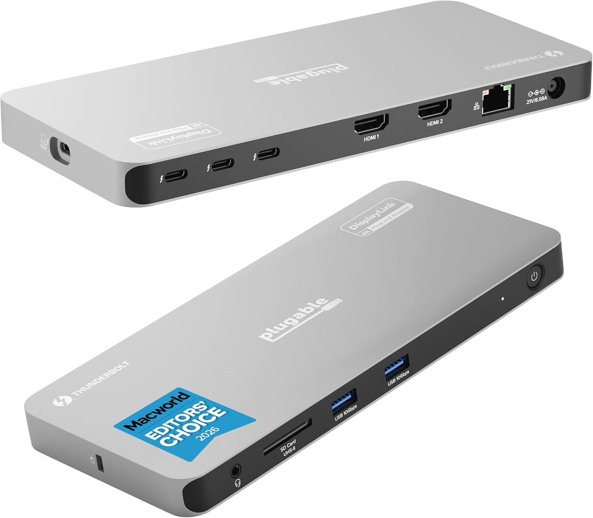 Plugable Base Thunderbolt 4 para cuatro monitores de 100 W, la estación de acoplamiento Thunderbolt conecta hasta cuatro monitores 4K para portátiles Windows y Mac, 2x HDMI, 4x Thunderbolt 4/USB C