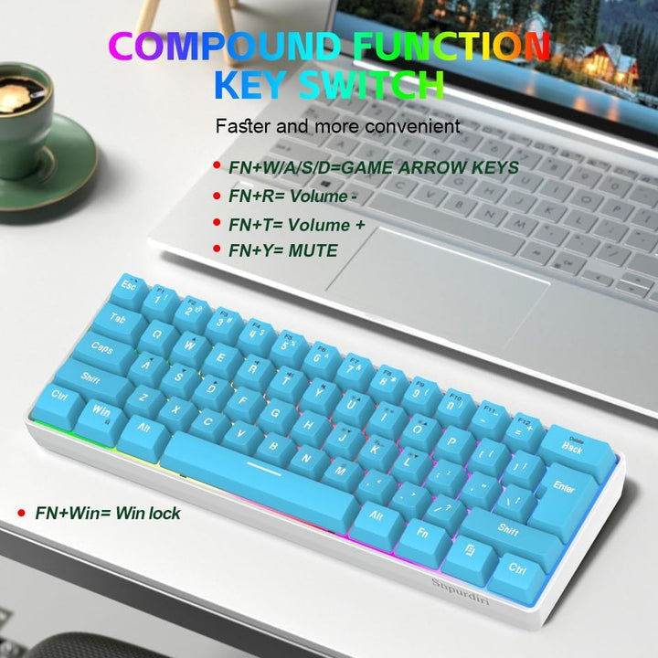 Snpurdiri Teclado para juegos 60% con cable, pequeño ultra compacto...