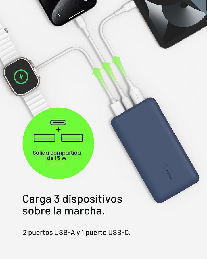 Belkin Cargador portátil, banco de energía USB C de 10000 mAh con 2...
