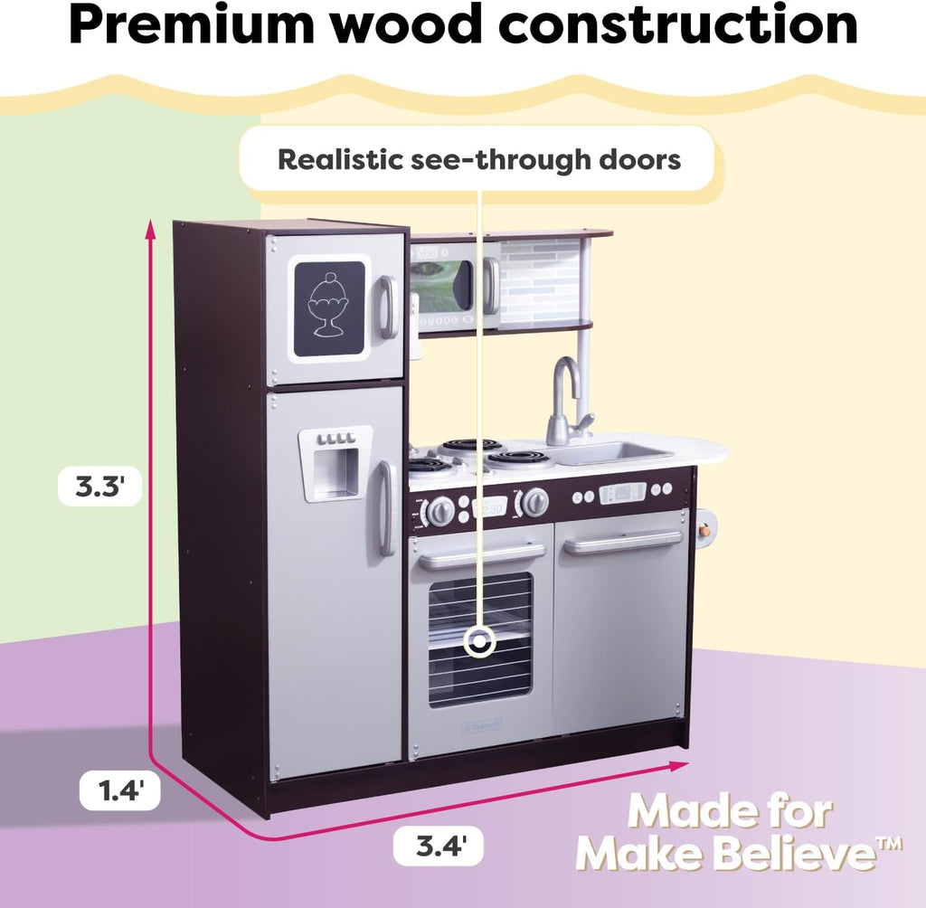 KidKraft Cocina de Juguete Uptown Espresso de Madera con Teléfono de Juguete, Pizarra y Toallero, Espresso