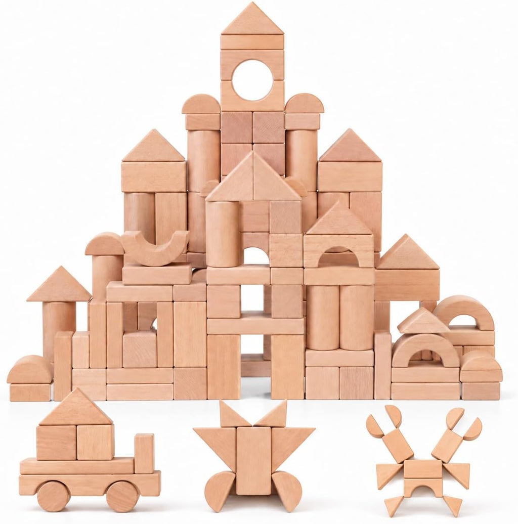 100 bloques de madera para niños pequeños de 1 a 3 años, bloques de
