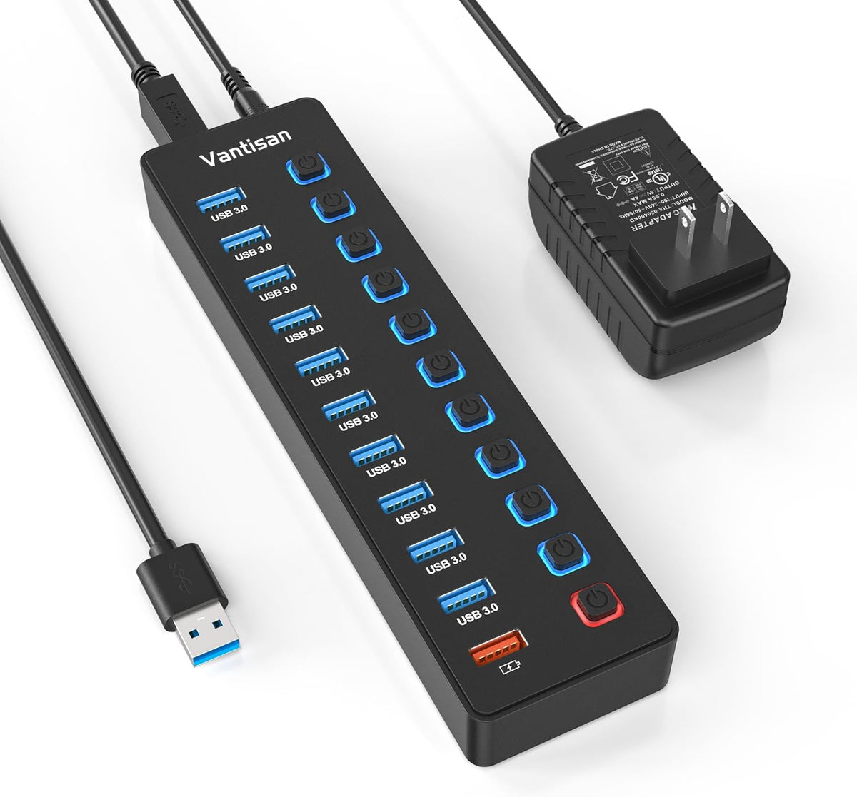 vantisan, A2011, hub USB 3.0 de 11 puertos, alimentado, con puerto de carga inteligente