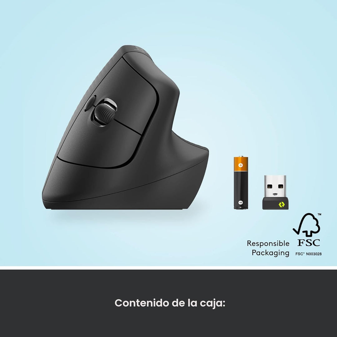 Logitech Lift - Mouse ergonómico vertical, inalámbrico, Bluetooth o...