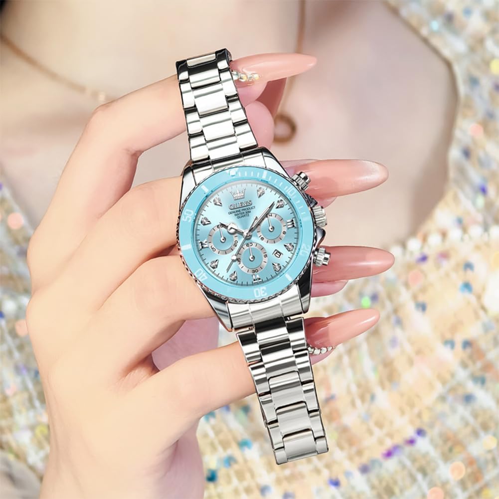 OLEVS Reloj para Mujer Moderno de Moda con Diamantes para Damas Analógico, Acero Inoxidable, Resistente al Agua, Luminosa, Día, Fecha, Dos Tonos