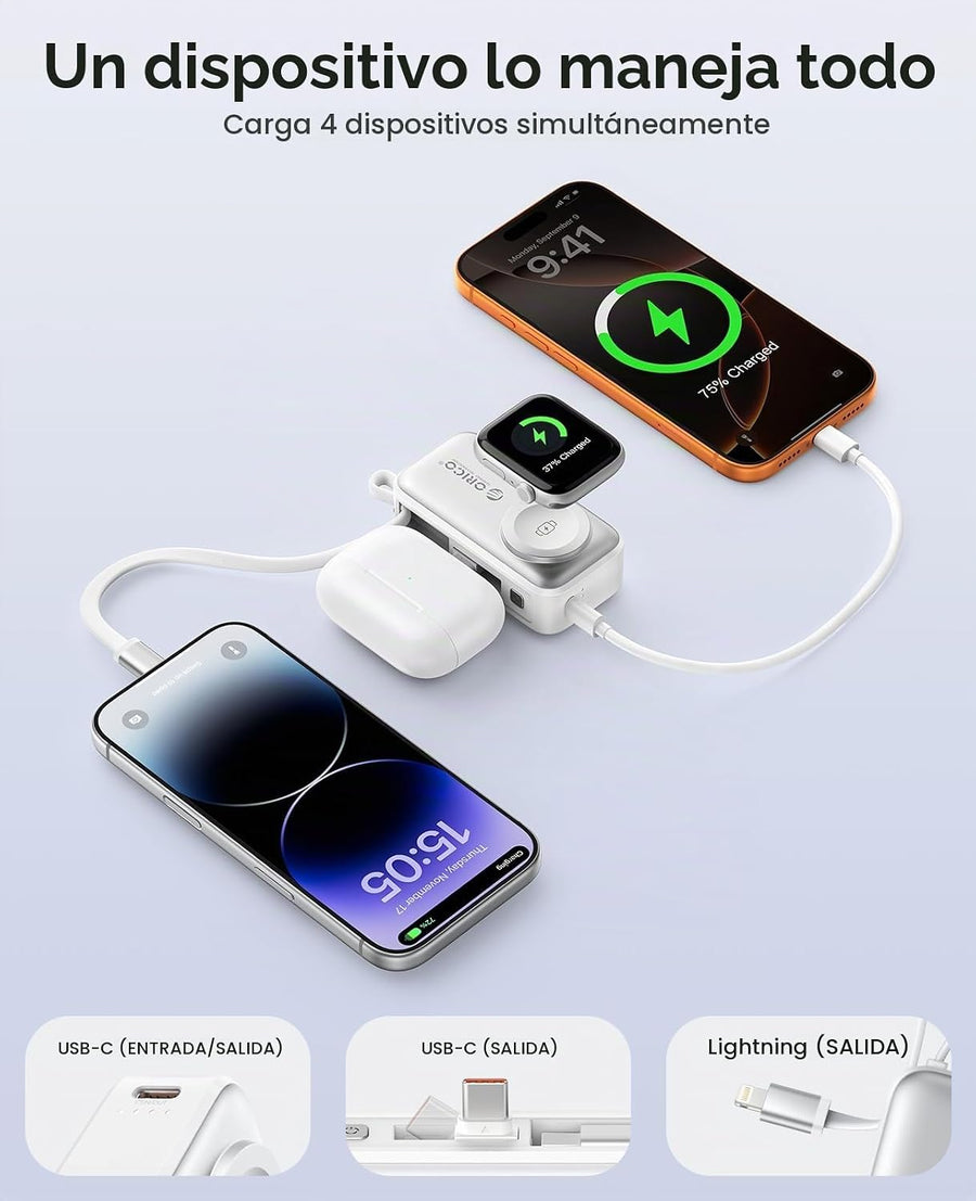 ORICO Cargador portátil con cable Lightning integrado, cargador de...
