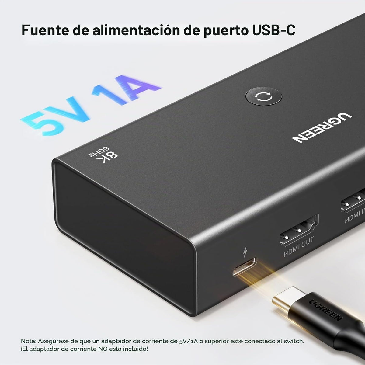 UGREEN 8K@60Hz HDMI 2.1 Switch 3 entradas 1 salida, con control remoto, VRR, 4K@240Hz