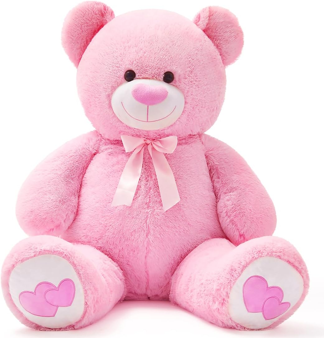 Oso de peluche grande de 43 pulgadas con corazón de amor, rosa
