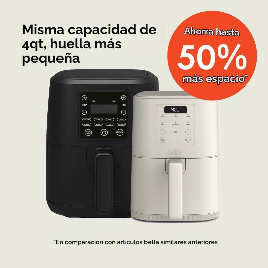 Bella Fits-anywhere e™ - Freidora de aire delgada de 4 cuartos de galón, revestimiento no tóxico, leche de avena