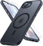 miracase Funda para iPhone 16e y iPhone 17e para MagSafe [con 2 protectores de pantalla de 9H + ] Protección superior de grado militar a prueba de golpes con terciopelo táctil para iPhone 16e/17e 6.1 pulgadas, negro mate
