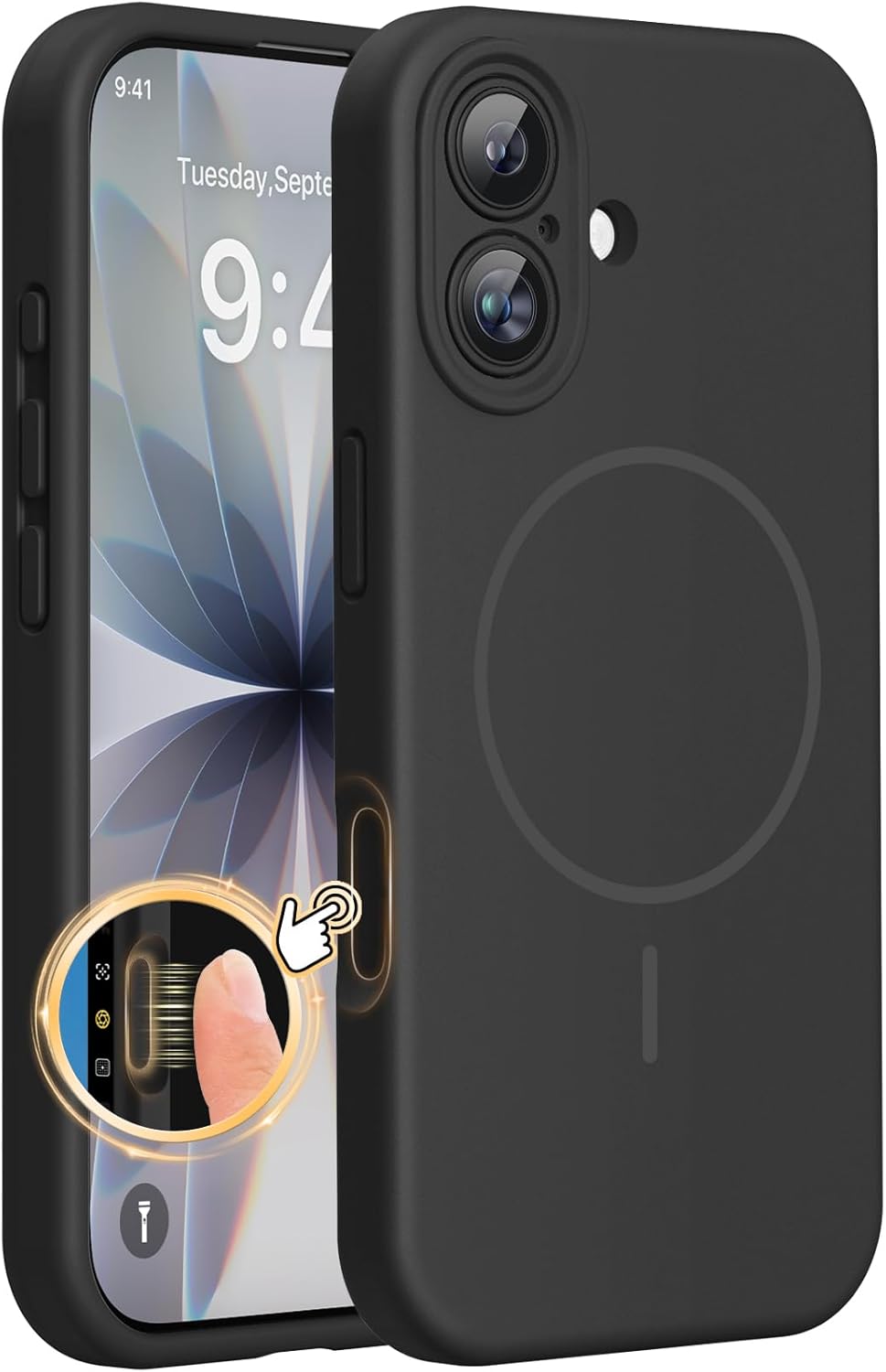 Miracase Funda de silicona y magnética para iPhone 17, color negro