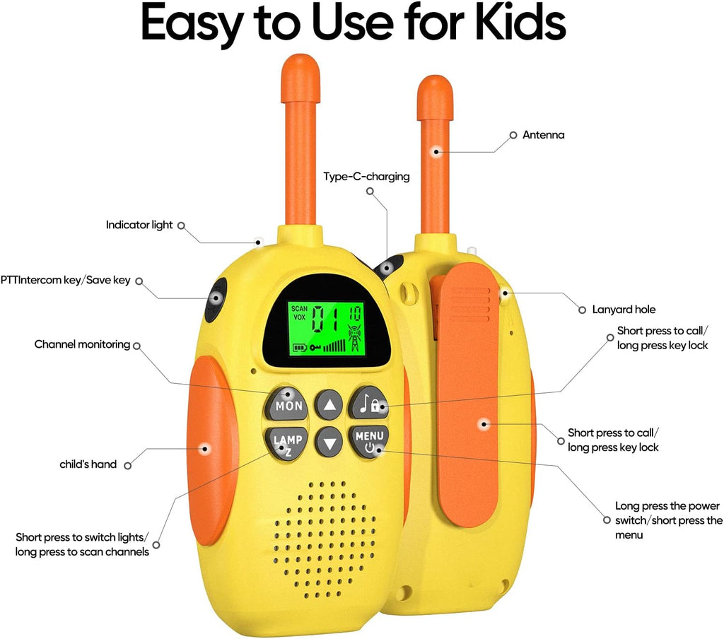 Walkie Talkies para niños recargables, paquete de 3, walkie talkies de largo alcance, radio de 22 canales y 2 vías, juguete de cumpleaños para niños de 3 a 12 años, niños y niñas, para