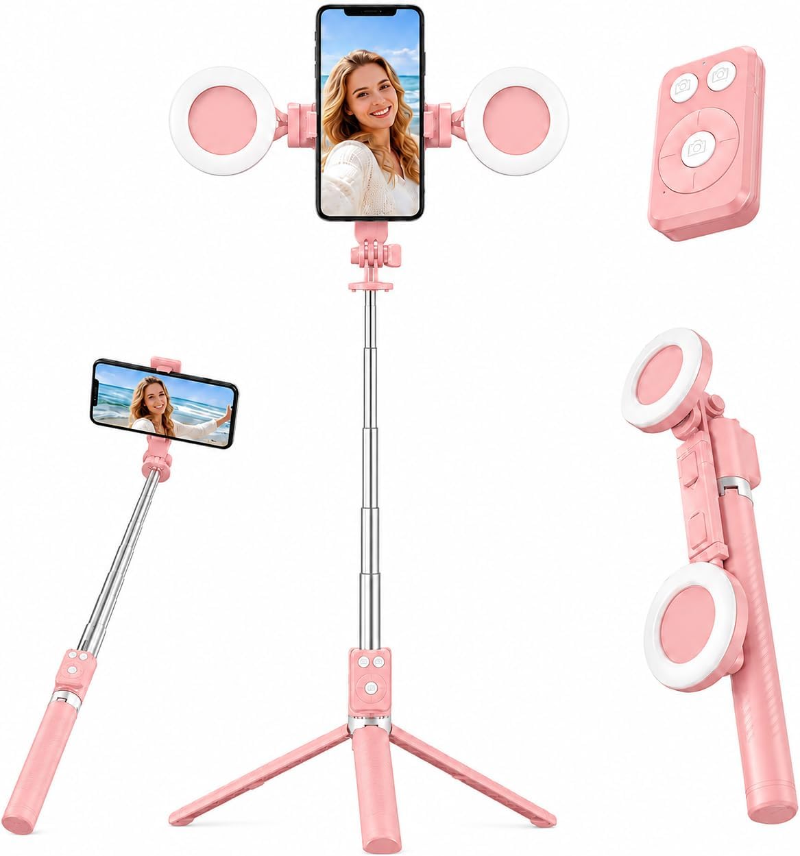 Trípode para iPhone con luz, palo selfie para iPhone, soporte de trípode