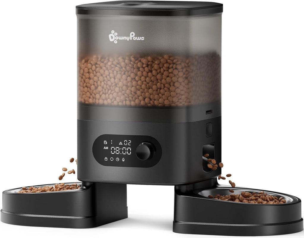 DownyPaws Alimentador automático para gatos 2 gatos, dispensador