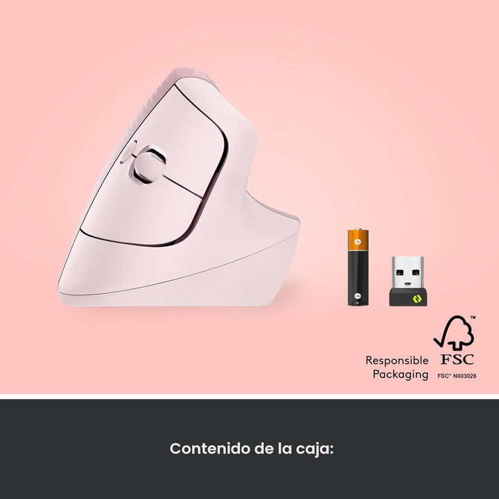 Logitech Lift - Mouse óptico, ergonómico y vertical, uso inalámbric...