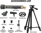 Telescopio para Niños y Adultos con Lentes 60X/30X, Trípode de Aleación Ajustable, Soporte para Teléfono Móvil, Montura de Cabezal Gimbal 360° para Observación de Estrellas y Naturaleza, Apto para Entusiastas de la Astronomía
