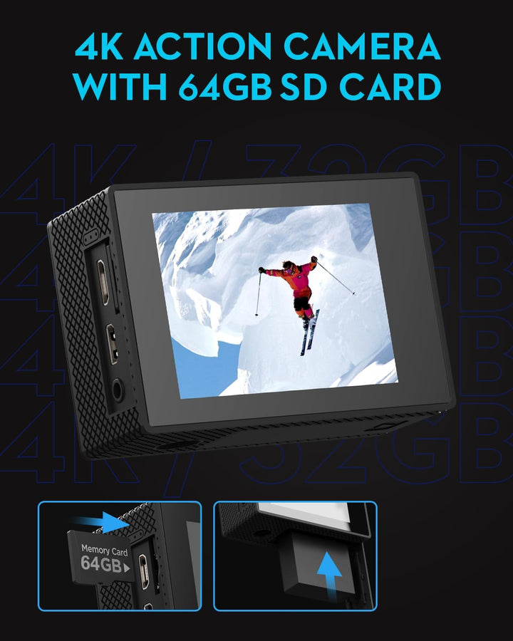 Cámara de acción 4K30fps con tarjeta SD de 64G, cámara HD impermeab...