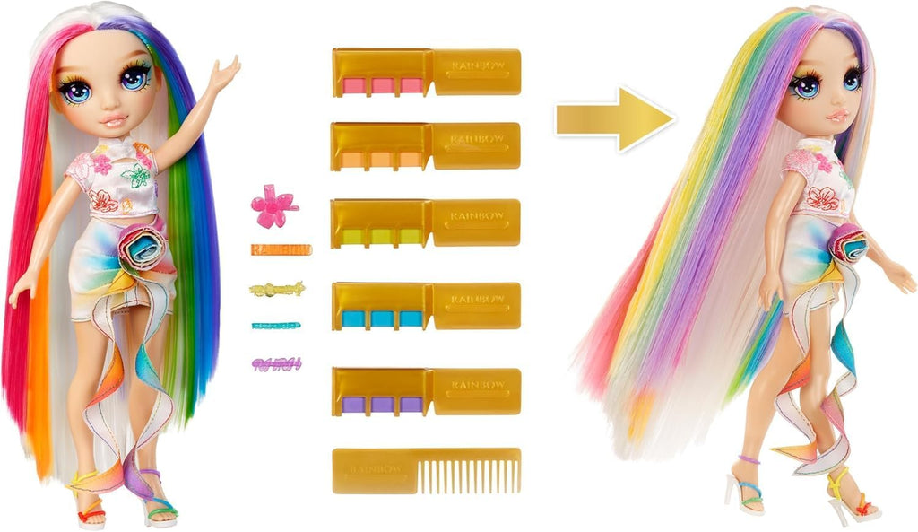 Tiza para cabello de Rainbow High y estilo Amaya - Muñeca arco iris de 27.9 cm. Tiza para cabello lavable, color, estilo, juego, enjuague y repetición. Gran regalo para niños de 4 a 12 años o más