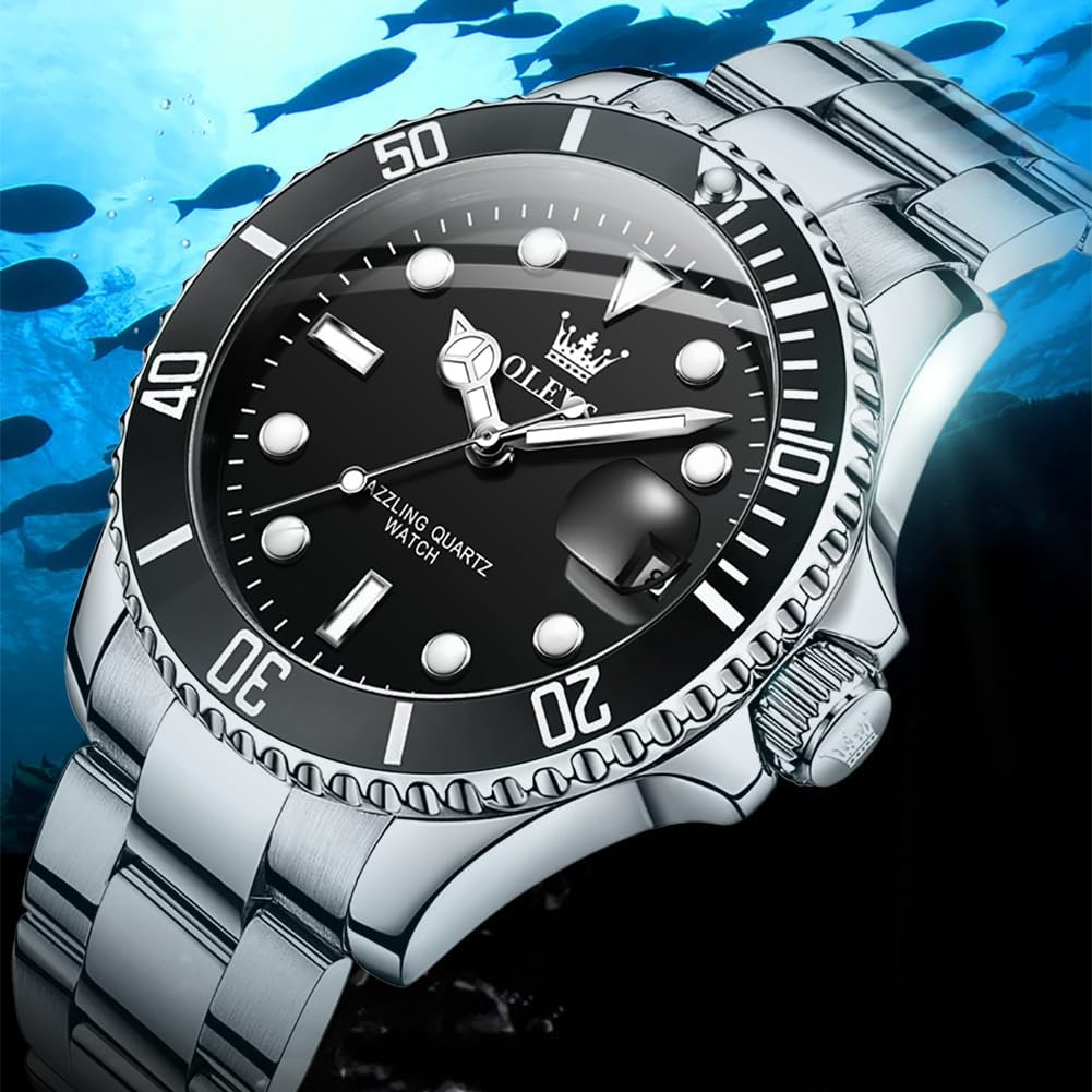 OLEVS Reloj para Hombre Con Diamante Analógico Quartz Negocios Resistente al Agua Acero Inoxidable Fecha Semana Luminiscente Reloj para Hombres