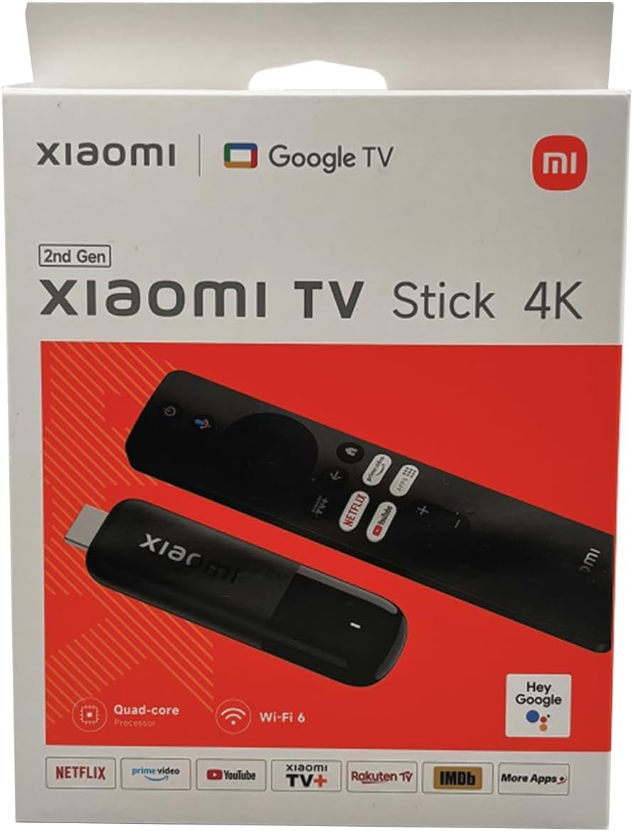 Xiaomi Mi TV Stick 4K Dispositivo de transmisión Ultra HD de 2ª generación, Google TV™ con Google Assistant Control remoto de voz Reproductor multimedia, Chromecast, 2GB 8GB HDR/AV1/2.4G/5G WiFi 6