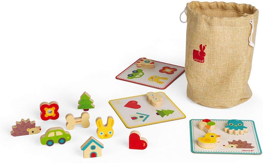 Janod Juego de reconocimiento Memory Touch - 21 piezas de madera - Edades 3+ - J05318