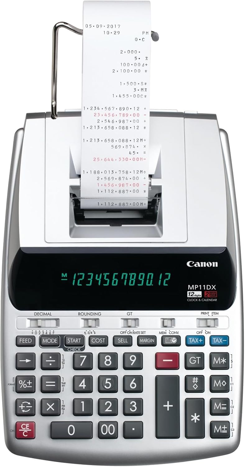 Canon MP11DX-2 - calculadora con impresora para escritorio con conversión de divisas, reloj y calendario