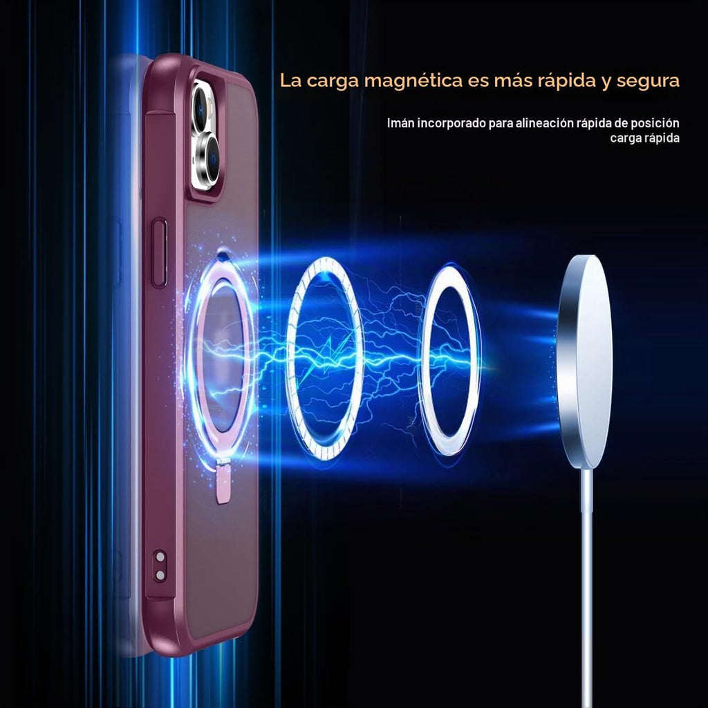 Funda magnética compatible con iPhone 15 con soporte, prueba de caídas de grado militar, compatible con imán, anillo translúcido, parte trasera dura, borde suave, color rojo vino