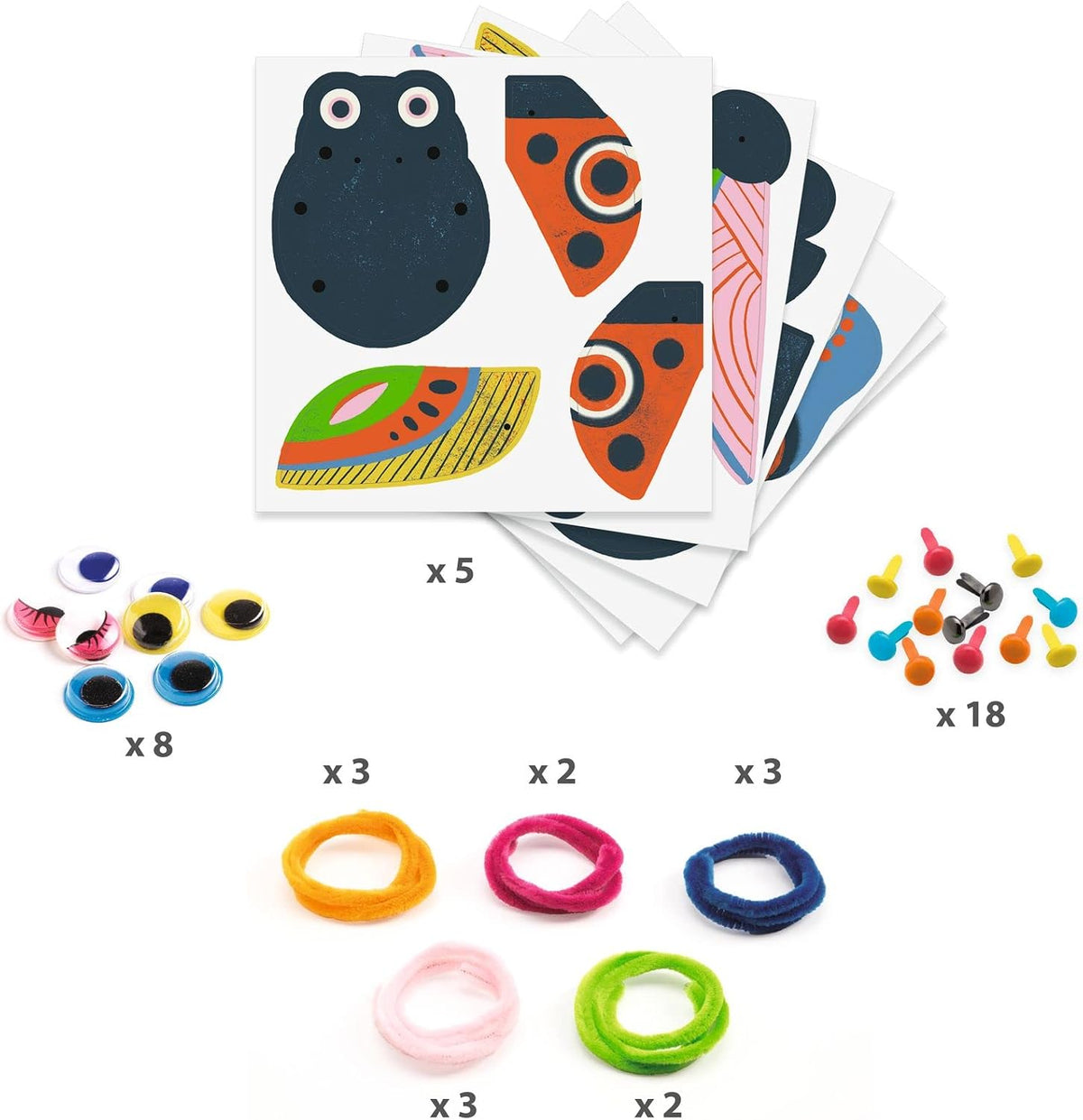DJECO, Kit de manualidades de insectos peludos para niños, pompones 3D